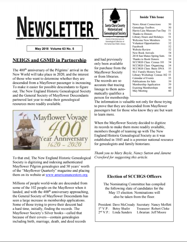 SCCHGS Newsletter
